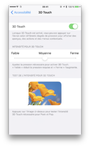 Réglage de la sensibilité de la fonctionnalité 3D Touch