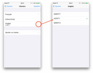 IOS Réglages Claviers Anglais en Azerty