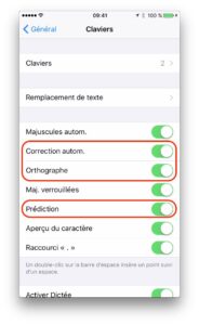 iOS Réglages Claviers