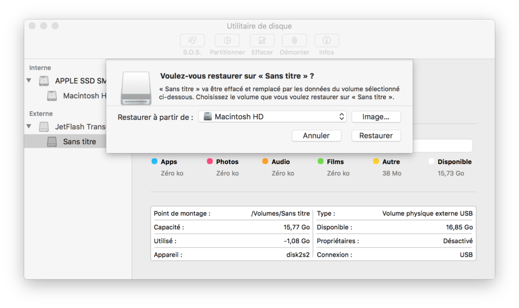 Panneau restaurer Utilitaire de Disque