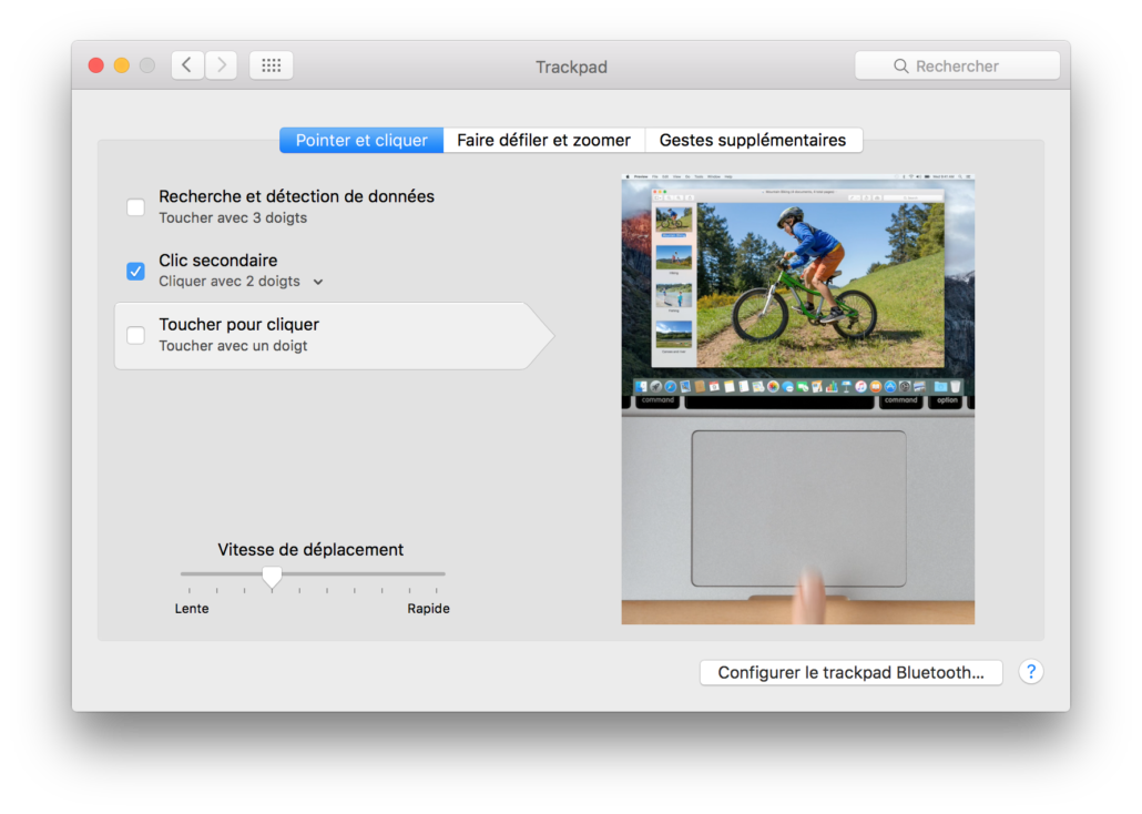 Préférences Système Trackpad : Ne permet pas de régler le double-clic du Trackpad